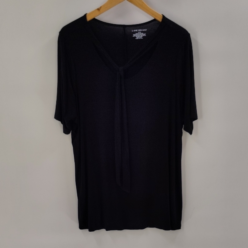 Lane Bryant Black Top Size 14 16 Light Weight Short Sleeve Front Tie